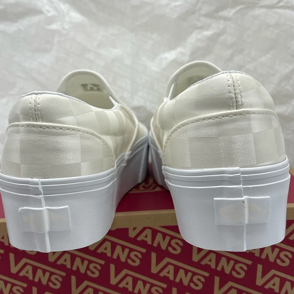 Vans Classic Slip-On Stackform Satin Checkerboard White VN000CN1CJ7 Platform